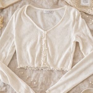 Haley & June Ribbed Cropped Cardigan Top • Soft Cottagecore Granola